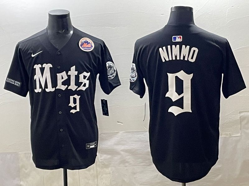 Men 2025 New York Mets #9 Nimmo Black Five generations Joint Name Nike MLB Jersey style 13->new york mets->MLB Jersey